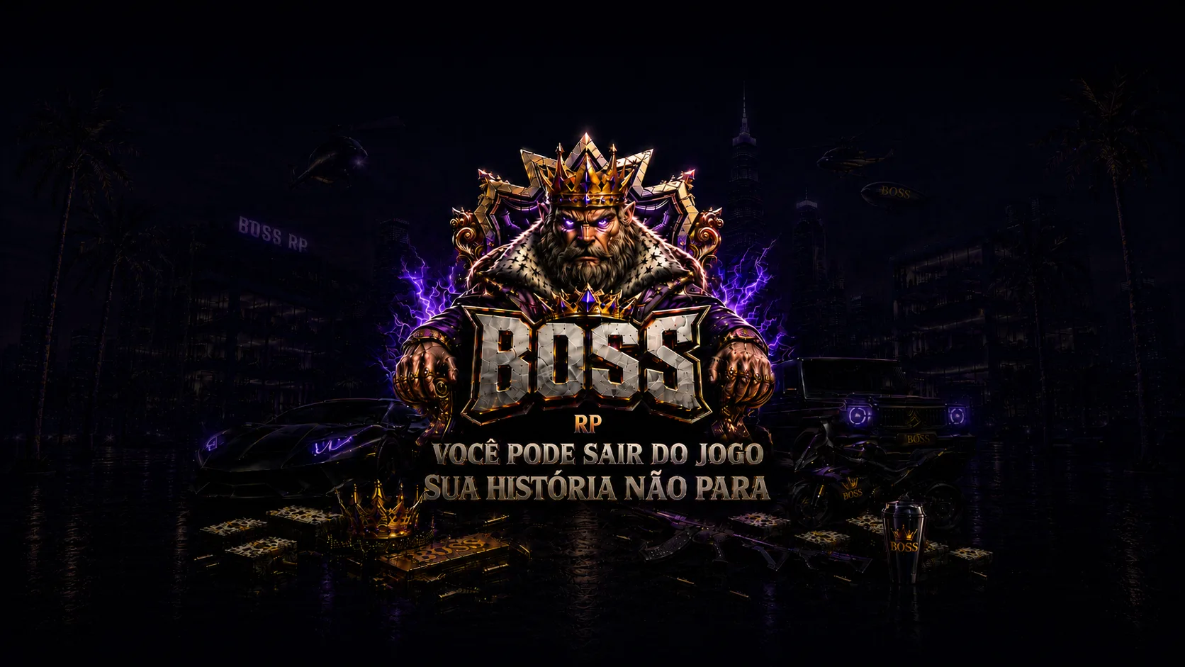 Rei BOSS em sua cidade com a mensagem: Você pode sair do jogo. Sua história não para.